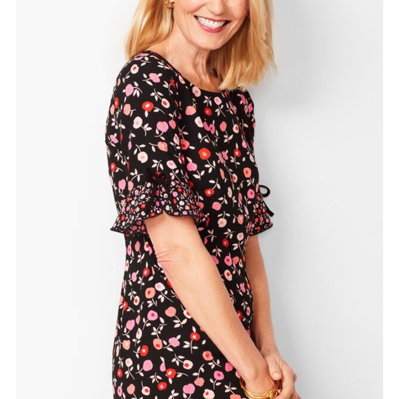 TALBOTS Floral Jewel Neck Shift Short Sleeve Dress - Picture 4 of 16